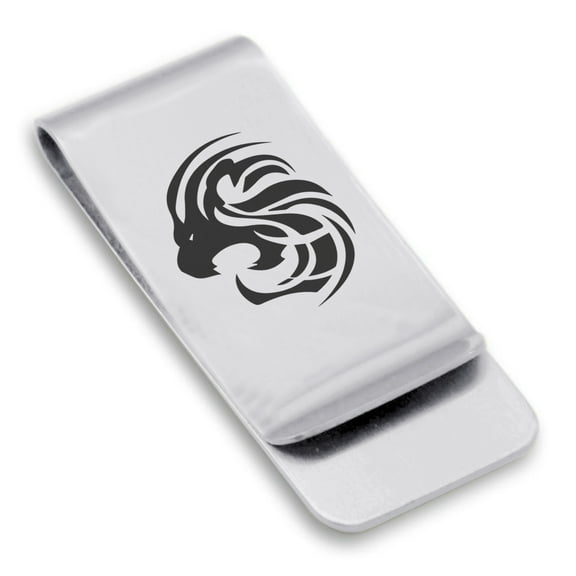 Stainless Steel Tribal Leo Zodiac (Lion) Classic Slim Money Clip Credit Card Holder