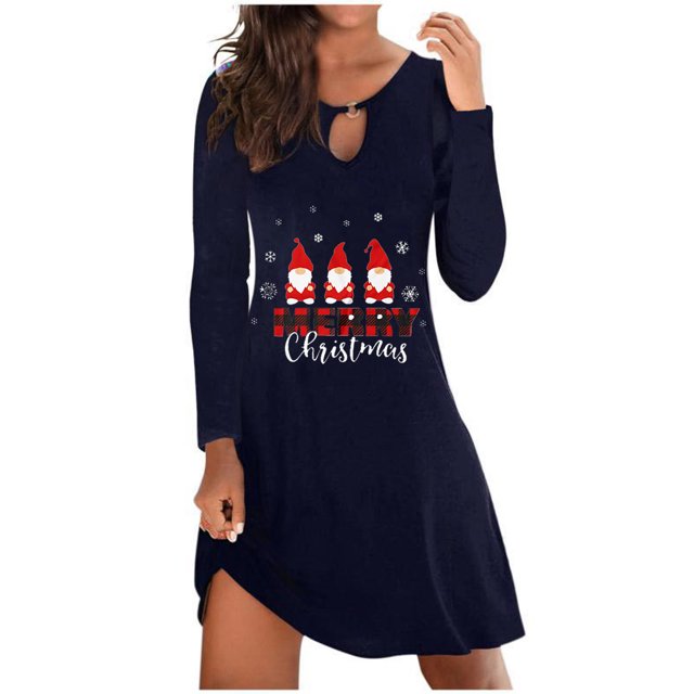 CEHVOM Robe à Enfiler à Manches Longues à Col Rond Décontractée pour Femmes, Imprimé de Noël Aguichant, Mode, Solde