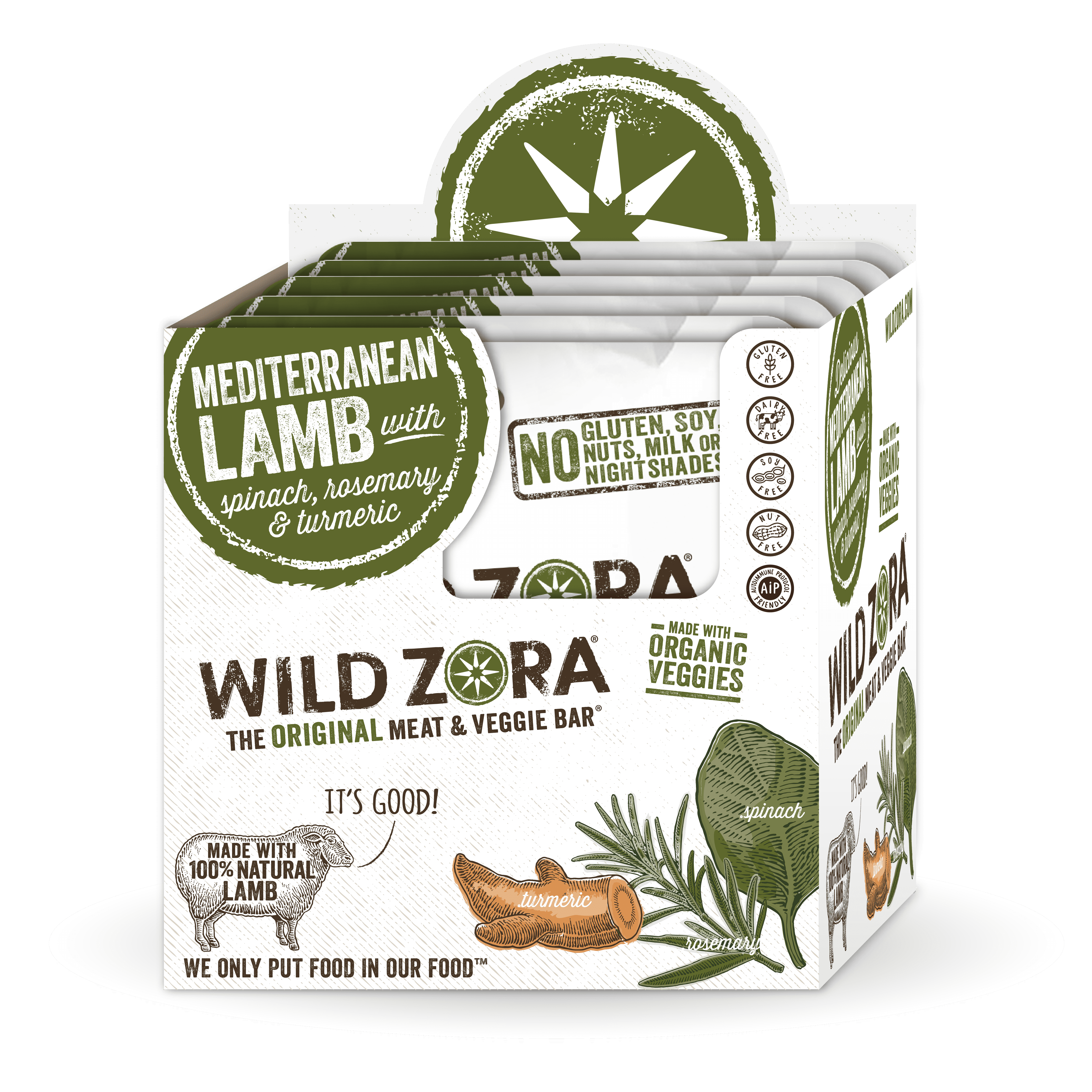 Wild Zora Meat and Veggie Bars Mediterranean Lamb (10Pack
