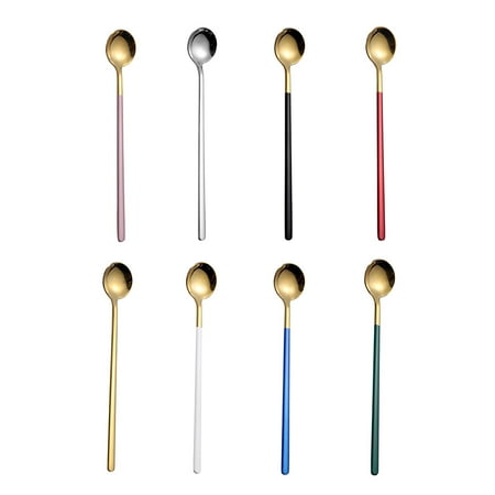 

8Pcs Long Handles Coffee Spoons Stainless Steel Sugar Dessert Cake Spoons