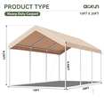thumbnail image 3 of Aoxun 10x20 FT Heavy-Duty Portable Carport, Outdoor Car Canopy Shelter with Waterproof Tarp & Wind Resistant Design, Galvanized Steel Frame for Vehicle, RV, Boat, Truck Cover (Khaki), 3 of 9