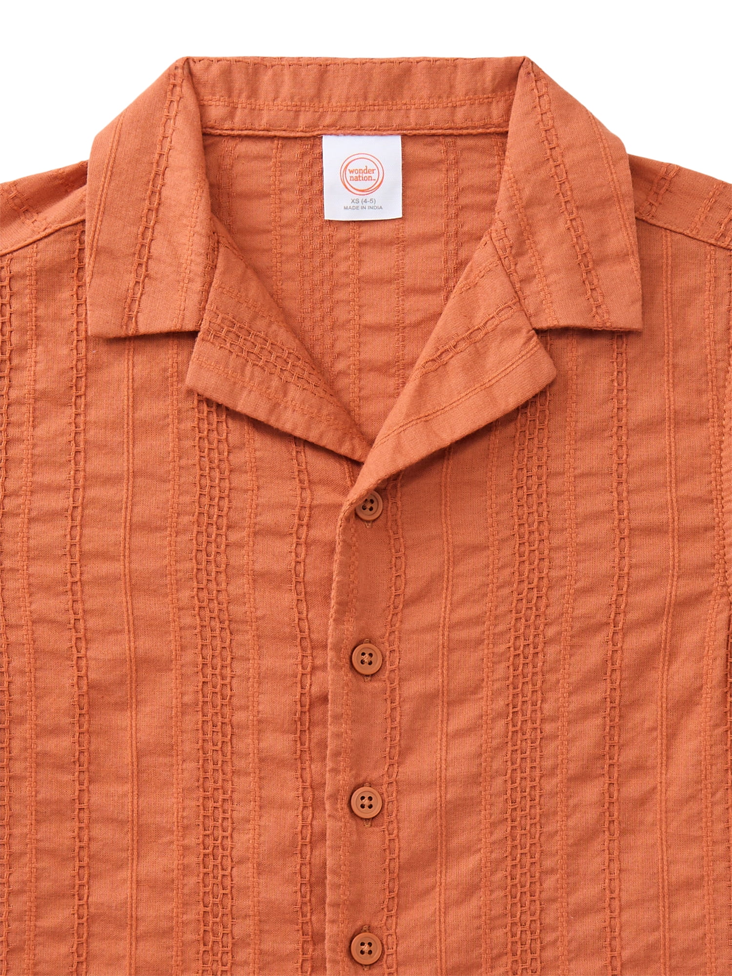 Wonder Nation Boys Cotton Button Up Top with Short Sleeves, Sizes XS-XXL