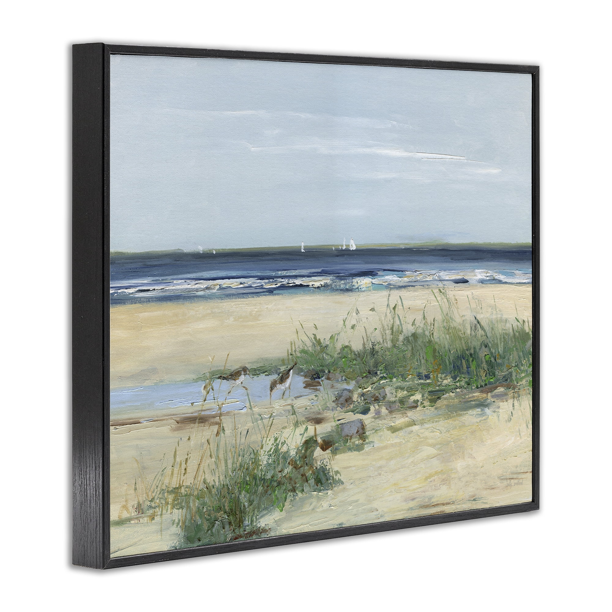 Stupell Industries Beach Marsh Sandpipers Black Framed Giclee Art, design by Sally Swatland