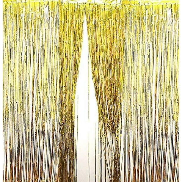 9.8 Ft. Golden Backdrop Curtain Metallic Gold Foil Fringe Curtains with