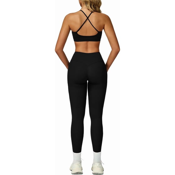PISONIC Two Piece Workout Sets For Women Sport Bra Matching High Waist Scrunch Butt Leggings Gym Yoga Active Wear Outfits