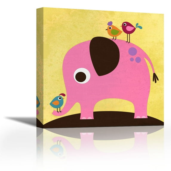 Elephant with Birds - Contemporary Fine Art Giclee on Canvas Gallery Wrap - wall décor - Art painting - 18 x 18 Inch - Ready to Hang