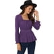 thumbnail image 1 of Blusa Fruncida para Mujer Cuello Cuadrado con Volantes Peplum Púrpura XL, 1 of 6