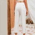 thumbnail image 7 of Women Casual Elastic Waist Linen Crop Pants Wide Leg Loose Side Lace Palazzo Pants with Pockets Summer Beach Gauze Trousers, 7 of 7