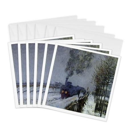 3dRose, Monet - Train In Snow, 6 Greeting Cards with envelopes