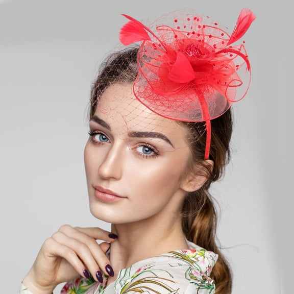 OUNONA Women's Red Tea Party Fascinator Hat with Vintage Flower Design - Elegant Headwear for Special Occasions