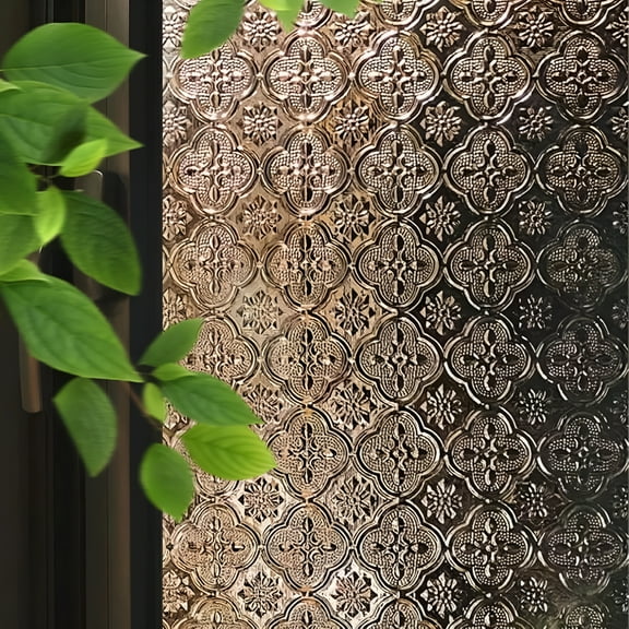 ICERUN Window Privacy Film,Stained Glass Window Film UV Sun Blocking,Non Adhesive Frosted Static Cling Decorative,Removable and Reusable Window Tint for Home (17.5" x 78.7") White