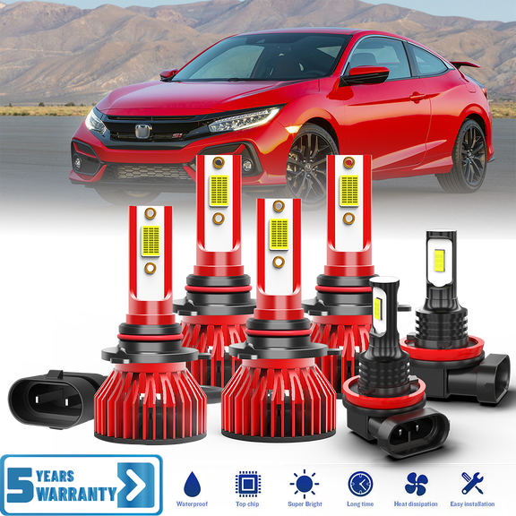 Fit for Honda Civic 2006-2015 Headlight   Foglight Bulbs Combo 6 Pack, 6,500K Cool White 30,000LM Super Bright, Premium LED High Low Beam   Foglights Lamp Upgrade Set