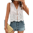 thumbnail image 3 of Chaleco con Lazo Frontal para Mujer, Camiseta Sin Mangas con Bordado Floral Y2K, Cuello en V, Top Corto, Lindas Camisetas para Salir. S, 3 of 8