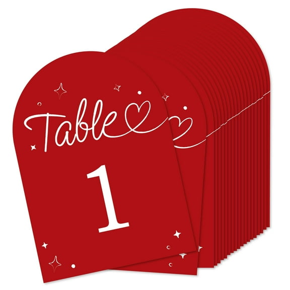 Big Dot of Happiness Wedding Hearts Cherry Red Table Numbers Centerpieces, Double-Sided 5 x 7 inches Cards, Table Numbers - 1-20