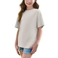 thumbnail image 6 of Dgankt Cute Tops Girl's Solid Color Short Sleeve T Shirts Crewneck Loose Fit Tunic Tops Summer Casual Blouses（5-15 Years）, 6 of 8