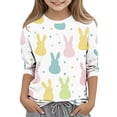 thumbnail image 1 of Blusas y camisas de cuello redondo y manga larga para niños, blusas/camisas de poliéster con estampado de corazones, mangas 3/4 y cuello redondo, elegantes e informales., 1 of 5