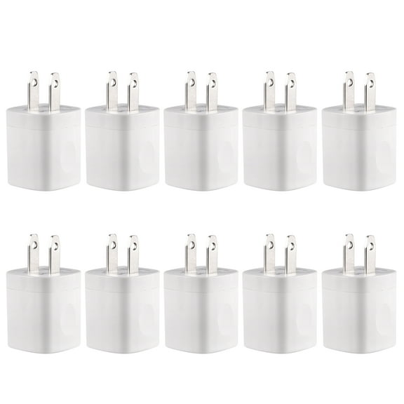 USB Wall Charger Adapter 1A/5V 10-Pack Travel USB Plug Charging Block Brick Charger Power Adapter Cube Compatible with iPhone Xs/XS Max/X/8/7/6 Plus, Galaxy S9/S8/S8 Plus, Moto, Kindle, LG, HTC Google