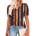 thumbnail image 4 of QQAMB Womens Tops Buttons Shirts V-Neck Strip Printed Spring Summer Outfits Plus Size Blouses Dressy Casual Tee Brown 2XL, 4 of 6