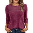 thumbnail image 2 of Jsaierl 3/4 Length Sleeve Tops for Women Summer Round Neck Shirts Trendy Solid Petite Blouses Soft Elegant Tunic Top S-2XL, 2 of 9