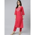 thumbnail image 5 of Janasya Indian Women's Pink Poly Silk Solid Kurta with Pant and Dupatta, 5 of 10