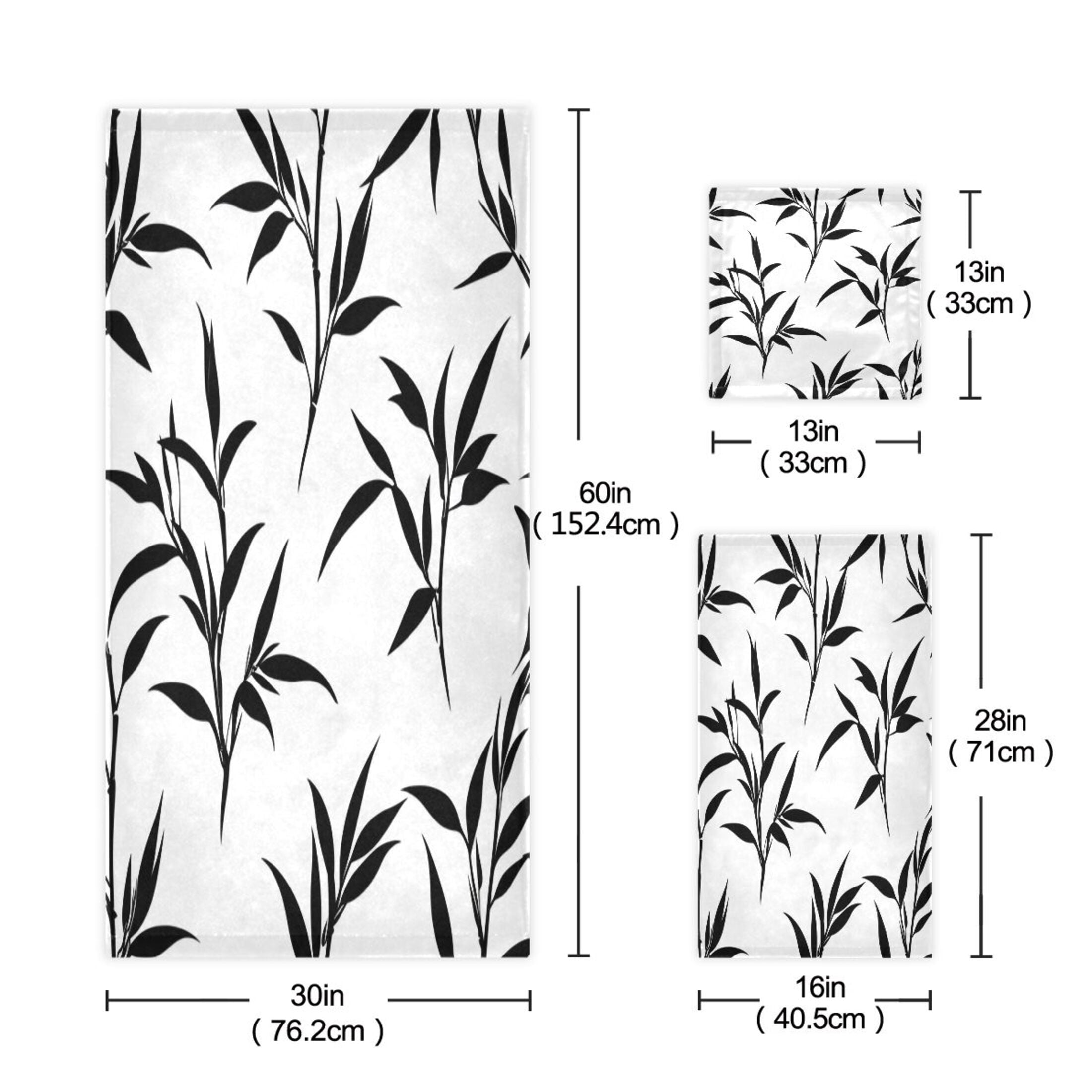 Three-Piece Towel Set Face Towel Towel Set Hand Towel Bath Towel Cotton Bath Towels Bath Towel Sets Hand Bath Towels Black Bamboo Leaves