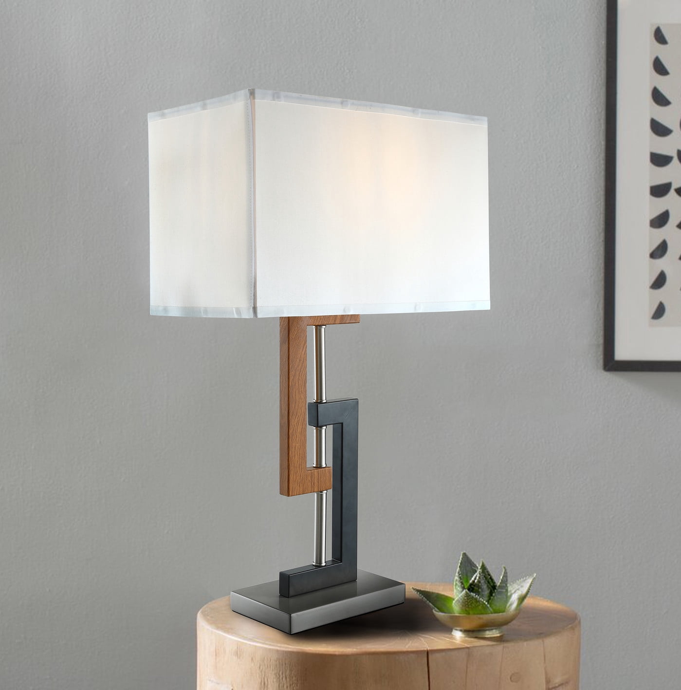 Aiwen Novelty Rectangular Linen Blend Fabric Shade Decorative Lighting Desk Lamp, 40 Watt