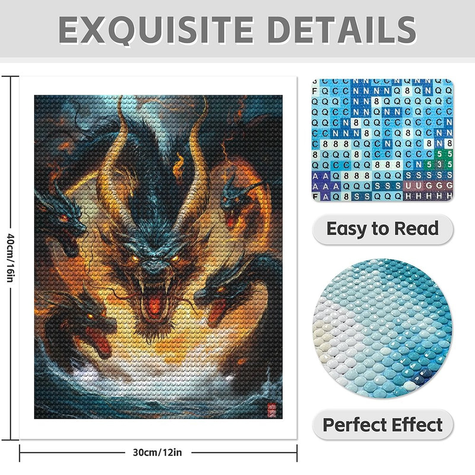 Diamond Art Kits for Adults - 5d Fierce Mythical Multi Headed Dragon Diamond Painting for Adults, Diamond Art for Adults Beginners, Diamond Painting Kits for Adults for Home Wall Decor