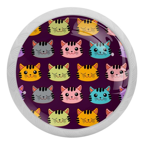 4PCS Round Cats Face Pattern Cabinet Fluorescence Knob Glowing in the Dark Furniture Drawer Pulls Handle with Screws
