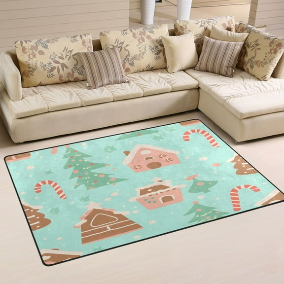 Christmas Themed House Soft Polyester Area Rug 31''x20'', Non Slip, Memory Foam, Water Absorbent