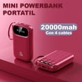 thumbnail image 2 of Mini Power Bank Genérico PB20000 Portátil Rojo 20000mAh 4 Cables USB Tipo Clet LED, 2 of 3