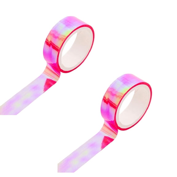ZOURIH 2 Rolls Holographic Tape 5m/196.8in Assorted Colored Tape Decorative Tape Prismatic Glitter Tape Hoops for DIY Arts Crafts Decoration Scrapbooking Gifts Wrapping,Pink