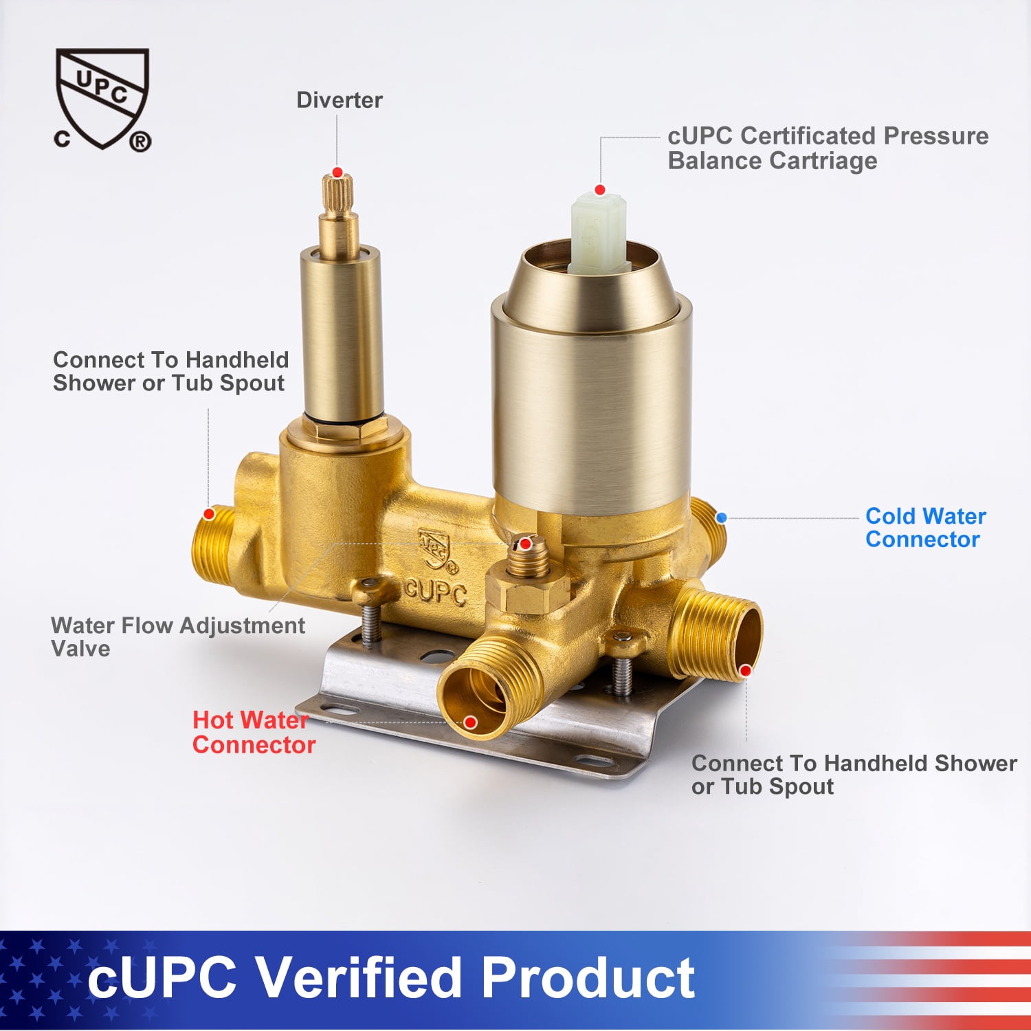 Rainlex One-Handle 1-Spray Setting Brushed Gold Bathtub Shower Faucet