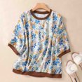 thumbnail image 2 of Camisas de Manga Corta para las Mujeres Cuello Redondo Impreso Camisa Suelta con Tres Cuartos de Mangas Casual Top, 2 of 8