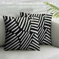 thumbnail image 3 of ONETECH  Microfiber Decorative Zippered Throw Pillow Cover Soft Cozy Black and White Geometric Pattern Square Cushion Case for Sofa Couch Bedroom Car, Line, 3 of 5