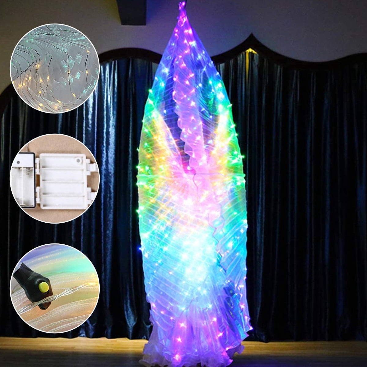 Ailes D'Isis LED Pour Danse Du Ventre - Bâton Télescopique, Ailes Papillon Lumineuses - 4