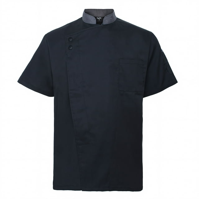 TOPTIE Veste de Chef Unisexe à Manches Courtes, Noire avec Col Gris
