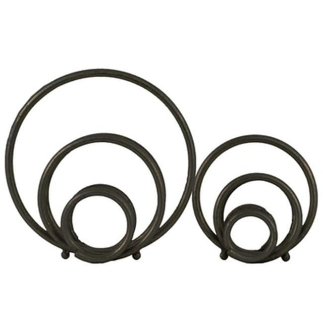 Urban Trends Collection 39536 Metal Round Abstract Design Sculpture, Metallic Finish - Black, Set of 2