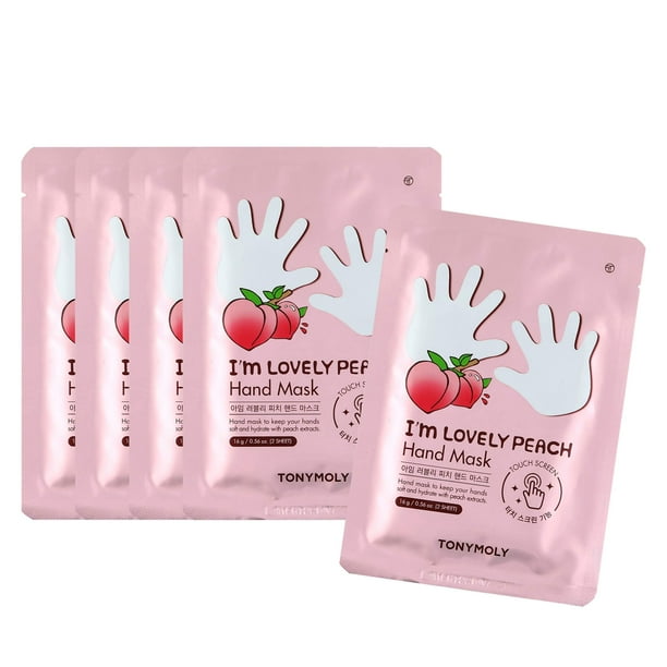 Mascarilla de manos TONYMOLY I'm Lovely Peach hidratante para piel seca, paquete de 5