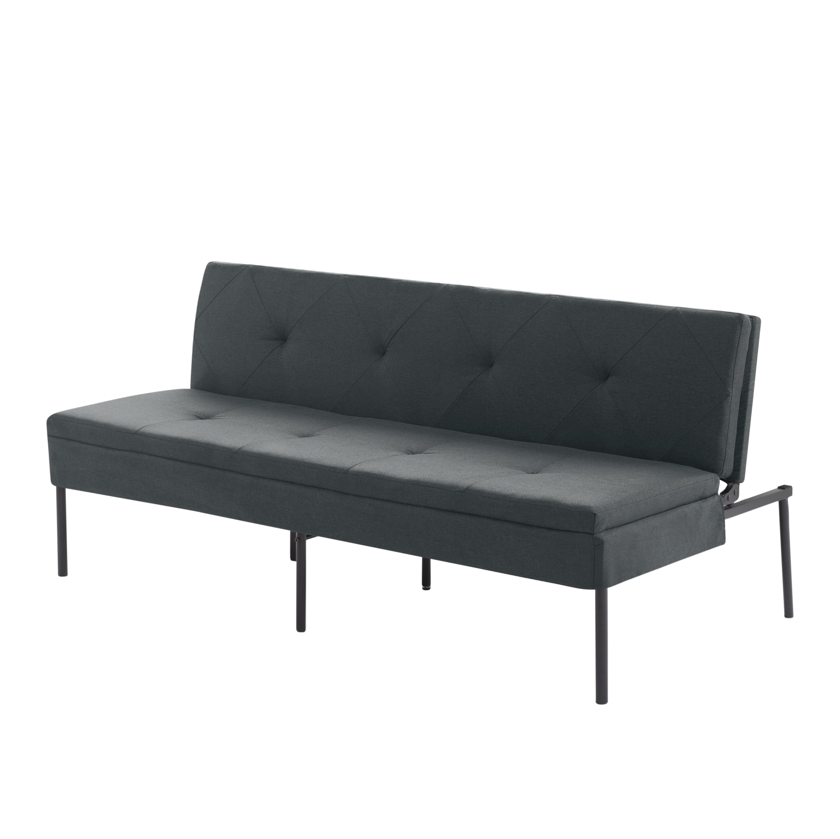BSHTI 63.39” Futon Sofa Bed, 5 Adjustable Positions, Iron Frame with Black, Polyester Fabric, Convertible Sleeper for Living Room Office, Small Spaces,Dark Gray