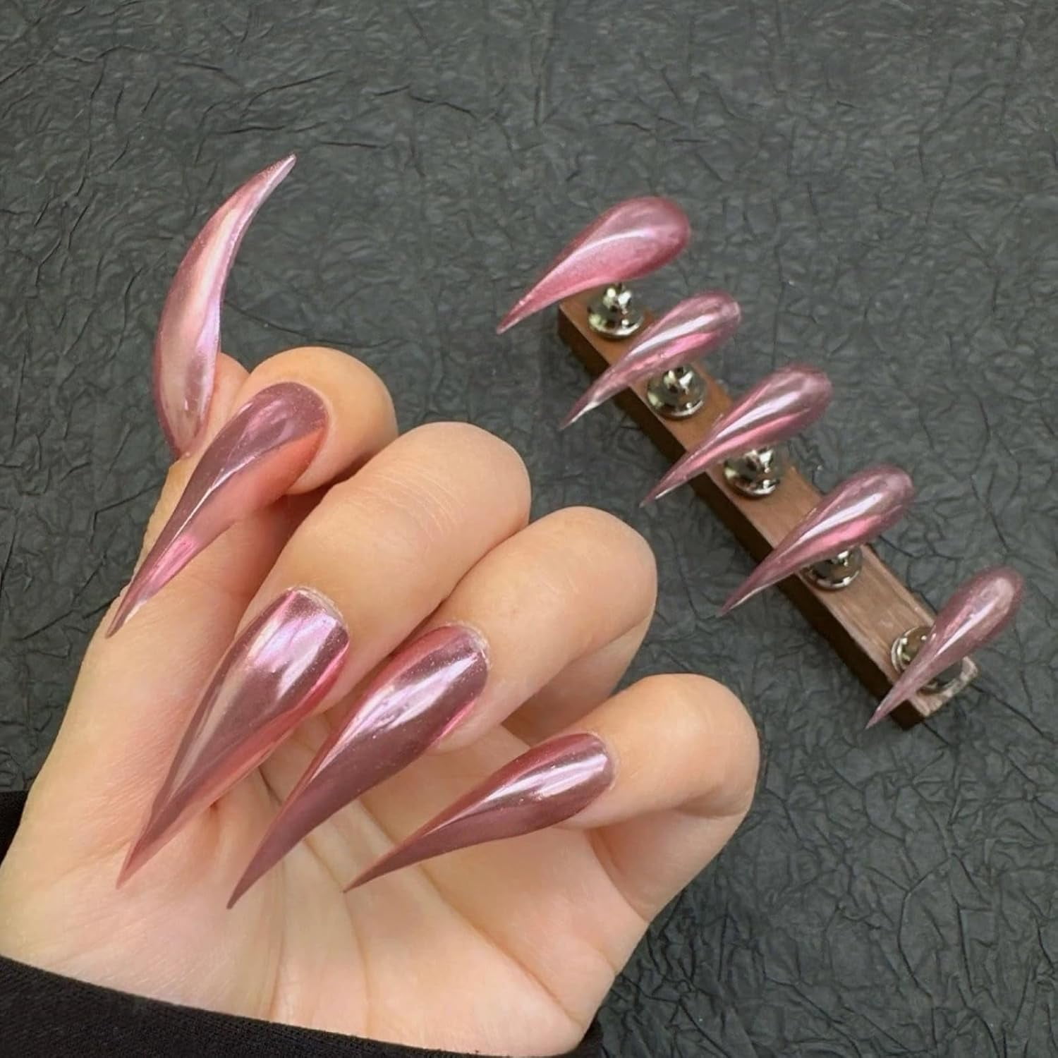 Press Cat Claw on Nails Long Stiletto Aurora Powder Halloween Gothic Pink Animals Style Reusable Thick Acrylic Press on Nails Cat Dragon Eagle Claw False Nail with Designs Glossy Glue on Nail
