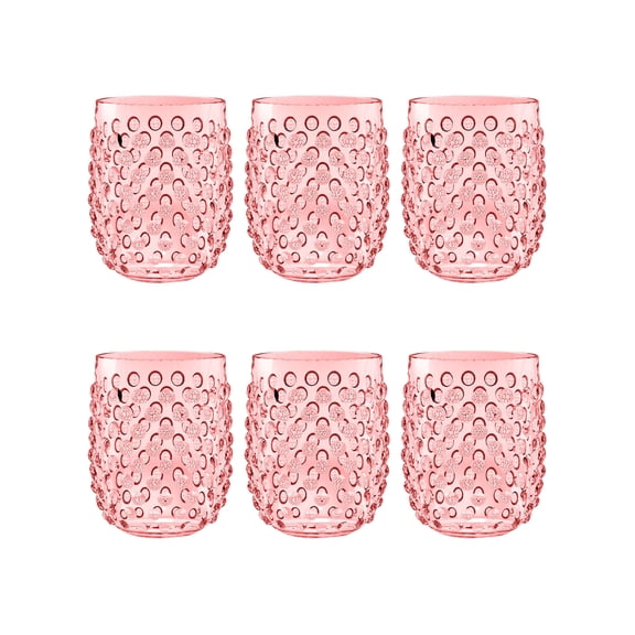 Hobnail Acrylic Stemless Wine Glass - Pink - 15 oz - Set of 6