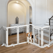 Yaheetech 32'' H 6-Panel Pet Gate with Door for Dogs, White