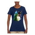thumbnail image 2 of Earth Wolf Trees Mountains Nature Animal Lover Womens Graphic T-Shirt, Navy, Medium, 2 of 3