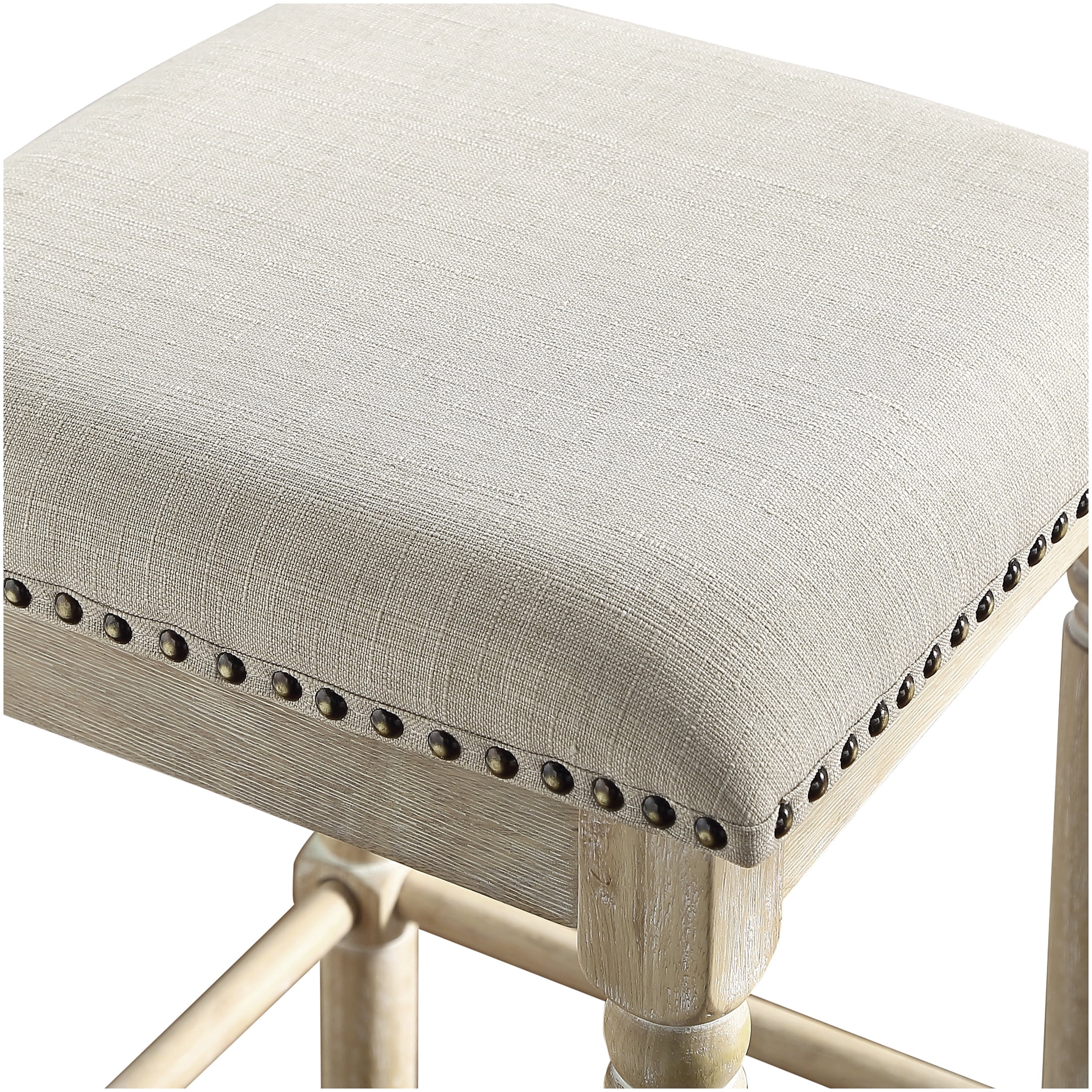 Swivel Bar Stools Set of 2 with Padded Seats, Tan Fabric and Wood Frame