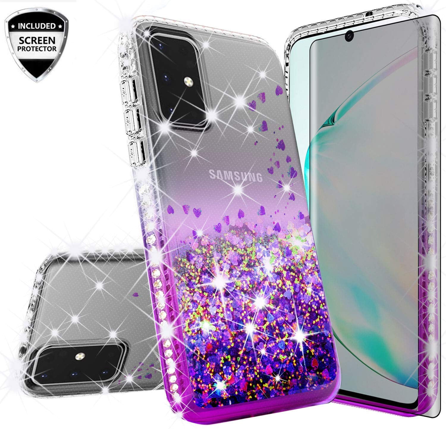 For Samsung Galaxy S Fe Case W Tpu Screen Protector Liquid Quicksand Glitter Cute Bling Girls Women Shock Proof For For Samsung Galaxy S Fe Clear Purple Walmart Com