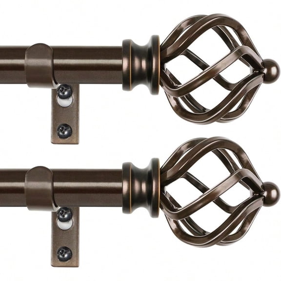 KAMANINA 2 Pack Curtain Rods 32 To 58 Inches 2.64.8ft 3 4 Inch Curtain Rods For Windows Splicing Adjustable Single Drapery Rod With Twisted Cage Finial For Indoor And Outdoor Bronze