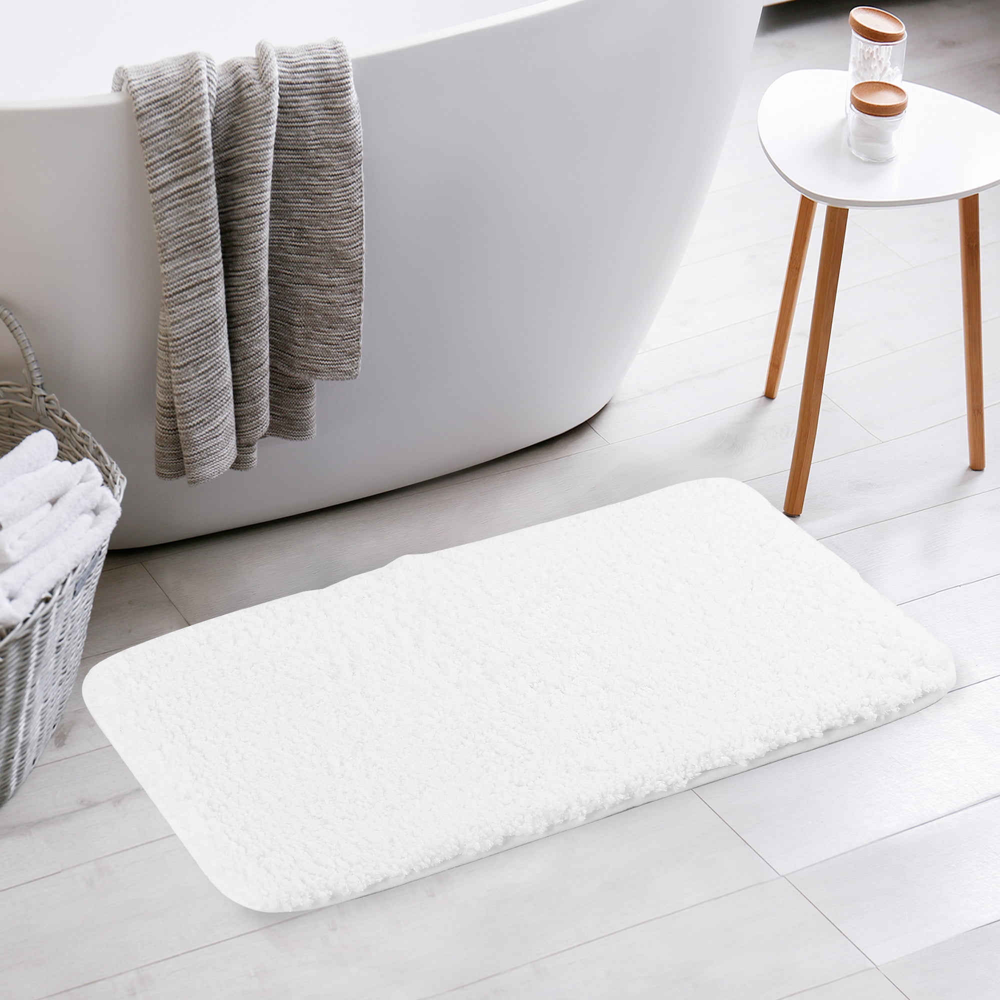 Unique Bargains Non-Slip Thick Microfiber Soft Plush Bathroom Mat Quick Dry Bath Rug White 16"x24"