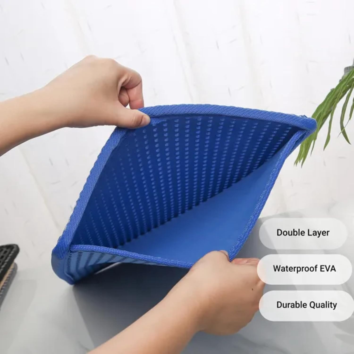 PUPIX Cat Litter Mat Double Layer Kitty Litter Trapping Mat Waterproof Urine Proof Easy Clean Scatter Control EVA Cat Mat with MiLi Shape Scratching Design 21 x 14 Inch (Blue)
