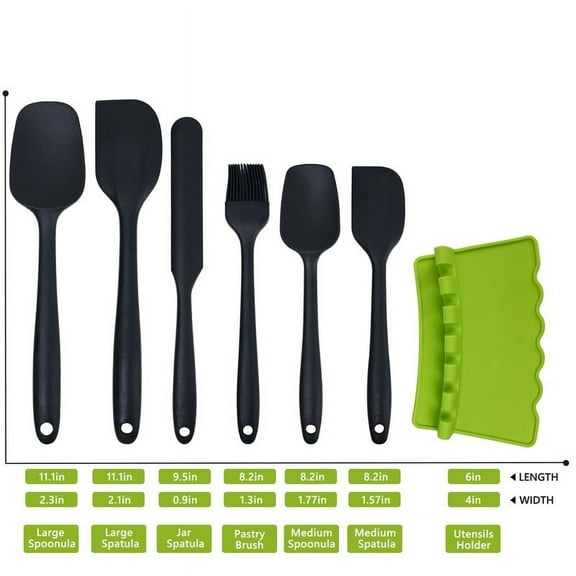 KSENDALO Silicone Spatula with Rest Holder Set of 7, Heat Resistant BPA-Free Food Safe Kitchen Baking Utensils, One Piece