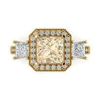 3.005 ct Princess Cut Natural Morganite 3 Stone 18K Yellow Gold Womens Engagement Ring